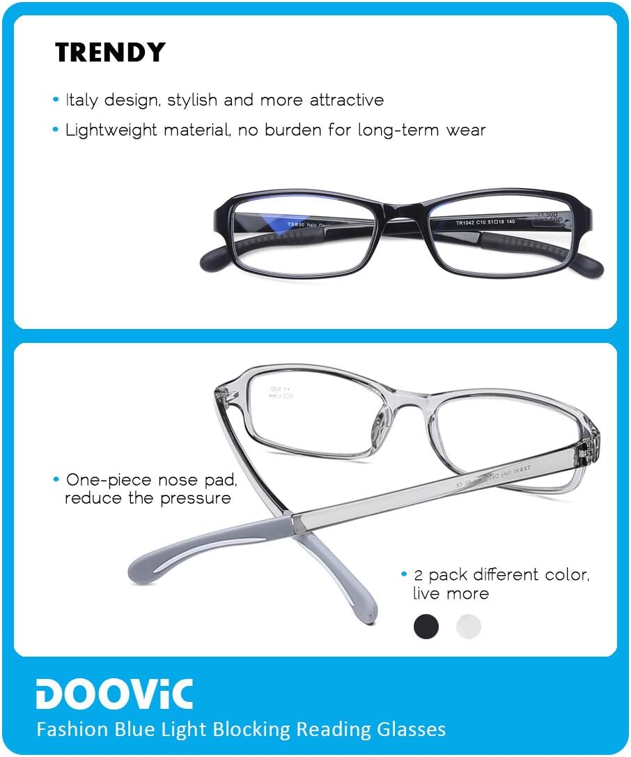 DOOViC Paquete de 2 lentes de lectura con bloqueo de luz azul, 1.25 de fuerza, flexibles, ligeros, antifatiga ocular, para computadora para mujeres