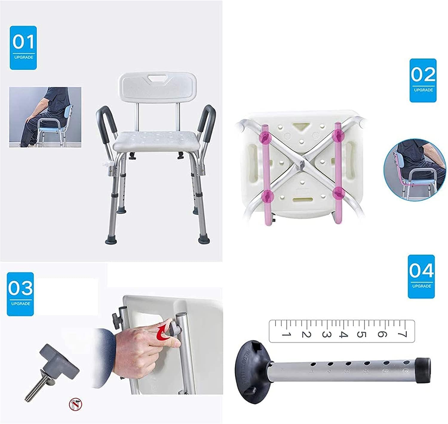 Taburetes de baño, asientos de ducha para personas mayores con brazos de altura ajustable, resistentes, bancos de ayuda para adultos discapacitados,