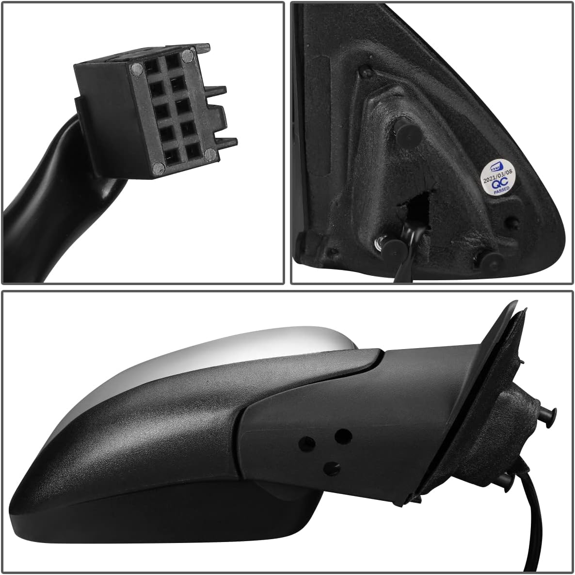 DNA Motoring OEM-MR-CH1321388 Espejo retrovisor plegable con calefacción lateral derecho con cubierta cromada compatible con Durango 2011-2022