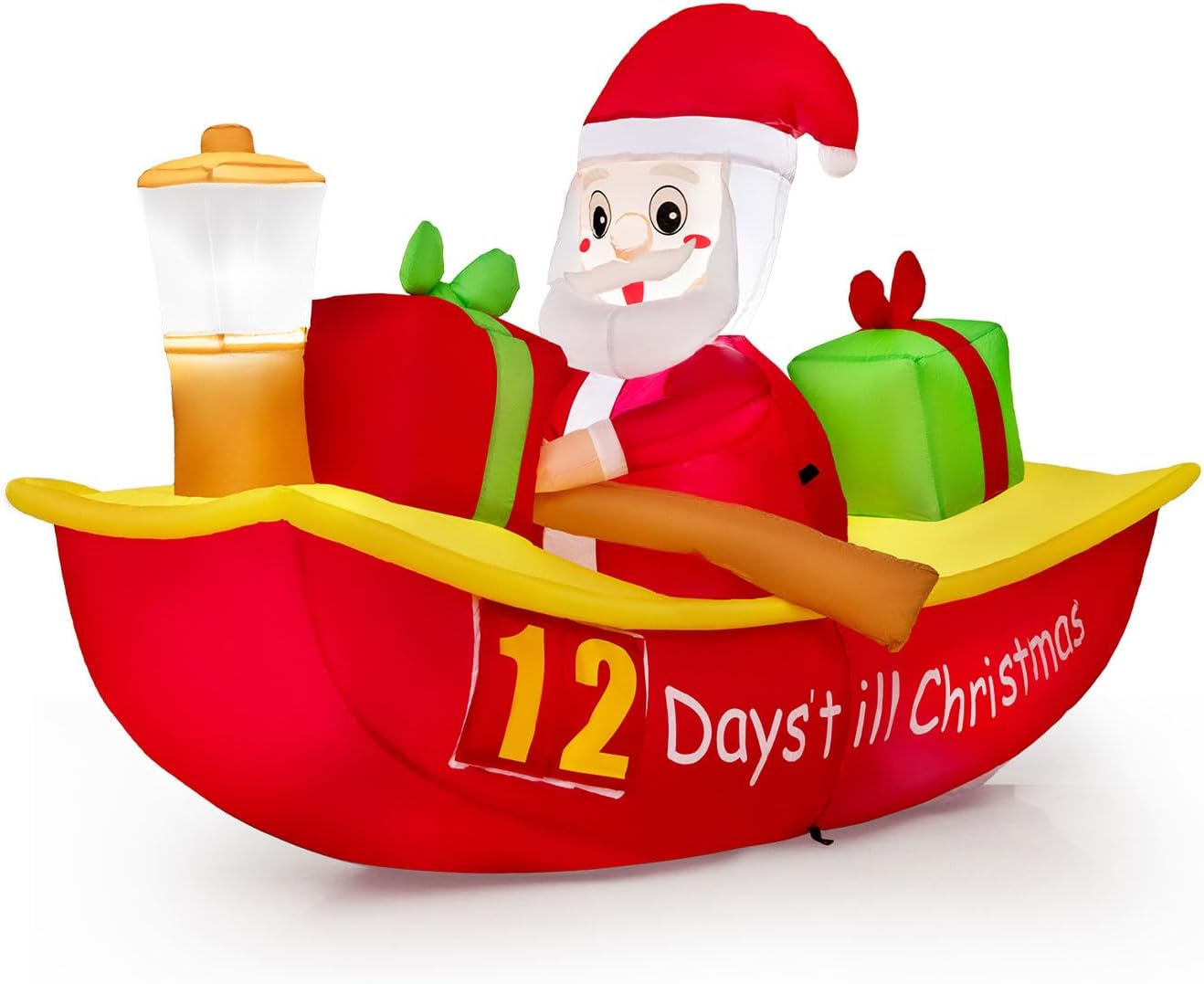 Tangkula Barco inflable de remo de Papá Noel de 7 pies con luz de navegación, cuenta regresiva para Navidad, decoración iluminada al aire libre con