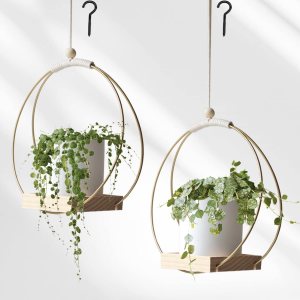 Dravmola Colgadores de macramé para plantas con base de madera, paquete de 2 soportes bohemios colgantes para plantas de interior, macetas colgantes Dravmola Colgadores de macramé para plantas con base de madera, paquete de 2 soportes bohemios colgantes para plantas de interior, macetas colgantes