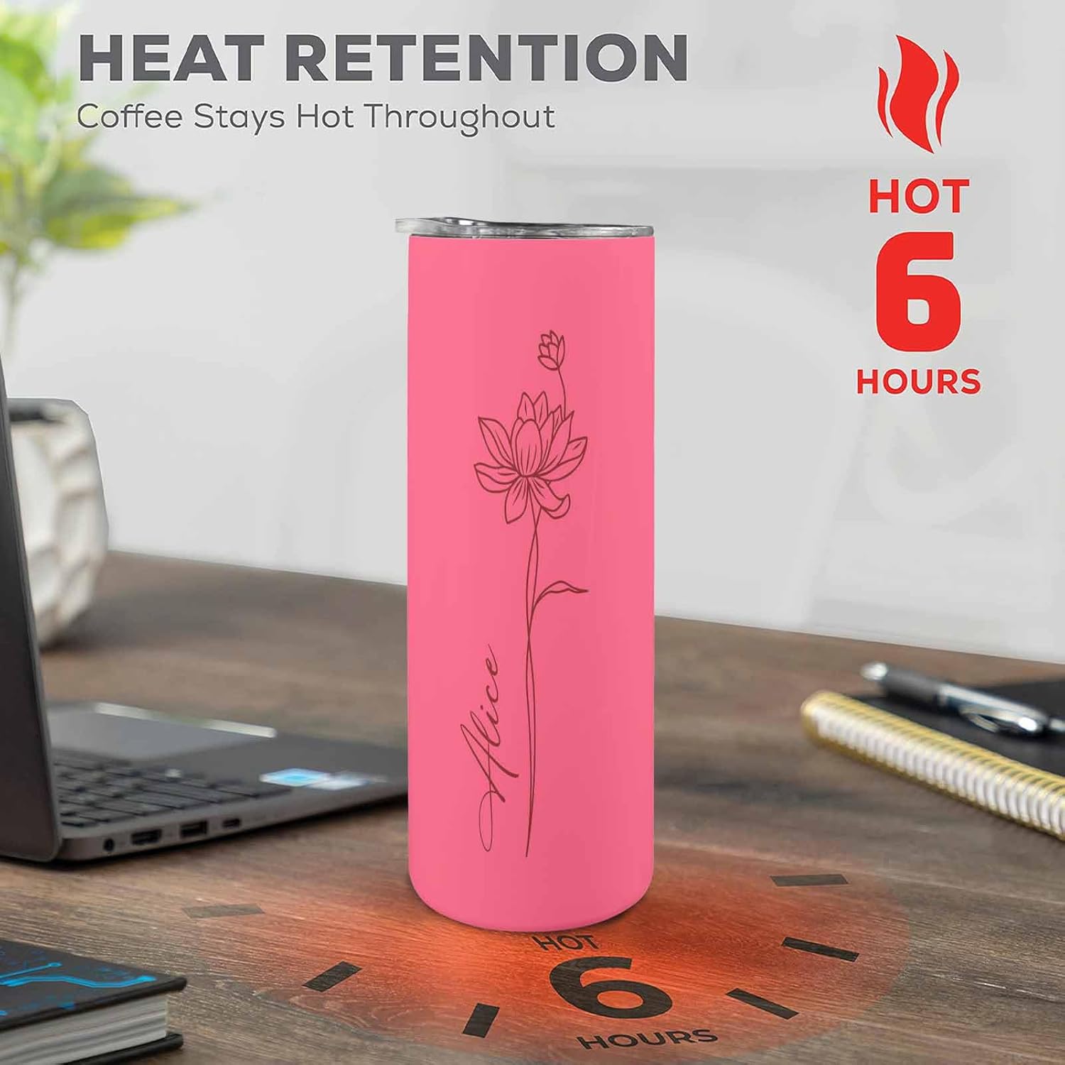 Vaso delgado personalizado con nombre de flor de nacimiento, regalos personalizados para mujeres, novia, mamá, vaso de viaje de acero inoxidable de