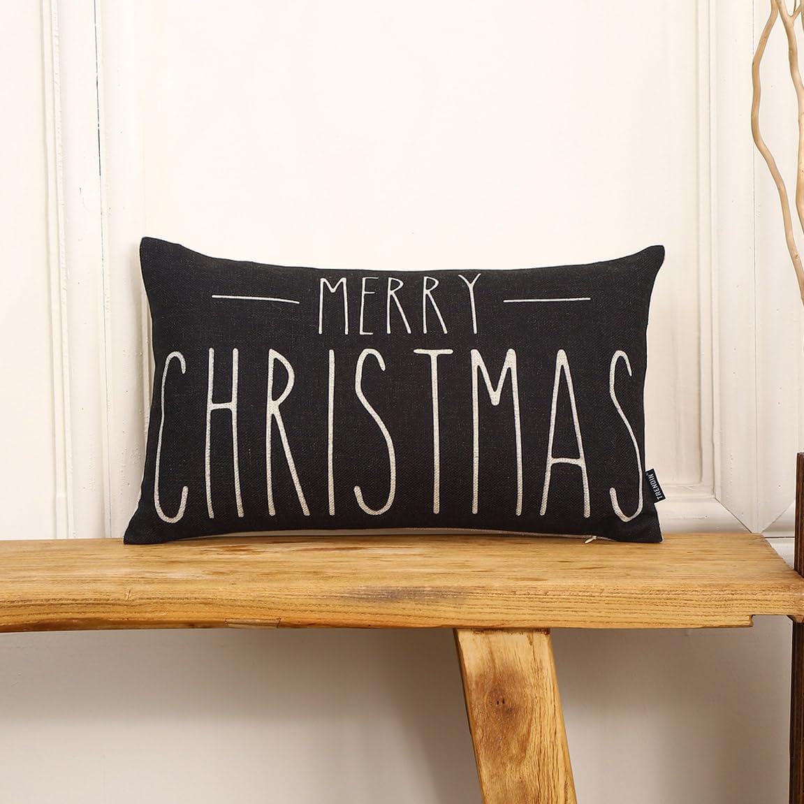 TRENDIN PL1064TR – Funda de almohada navideña de 12 x 20 pulgadas, decoración de Navidad, de lino, rectangular, decorativa, lumbar, para cintura, 12