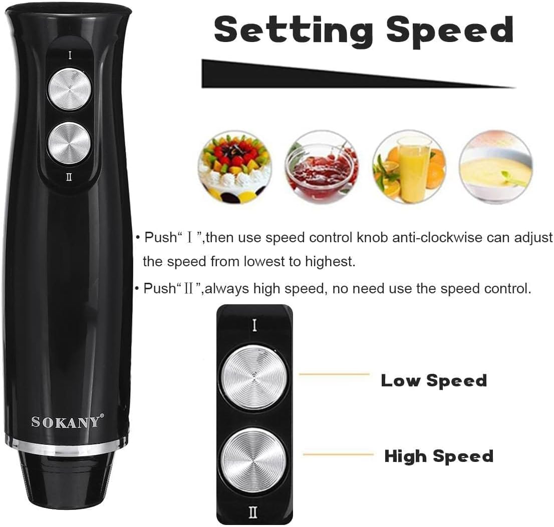 Batidora de mano de inmersión 4 en 1 de 500 W – Modo turbo, cuchillas inoxidables