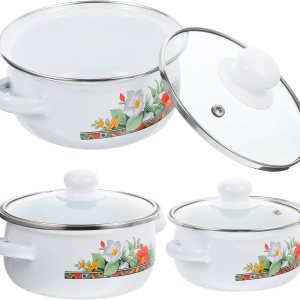 UPKOCH Olla de cocina esmaltada con tapa, olla de cocina retro antiadherente, olla de sopa floral a fuego lento para inducción, olla de pasta para UPKOCH Olla de cocina esmaltada con tapa, olla de cocina retro antiadherente, olla de sopa floral a fuego lento para inducción, olla de pasta para