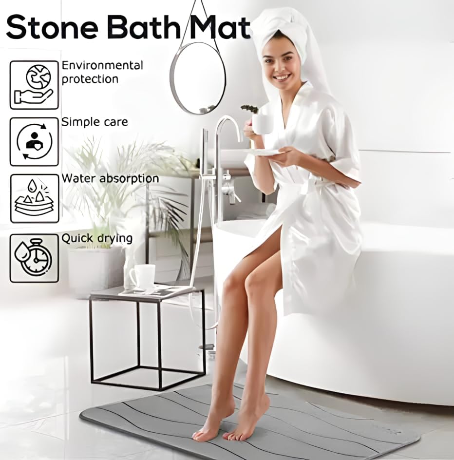 Tapete de baño de piedra de tierra de diatomeas, antideslizante, de secado rápido, súper absorbente, resistente al agua, respetuoso con el medio