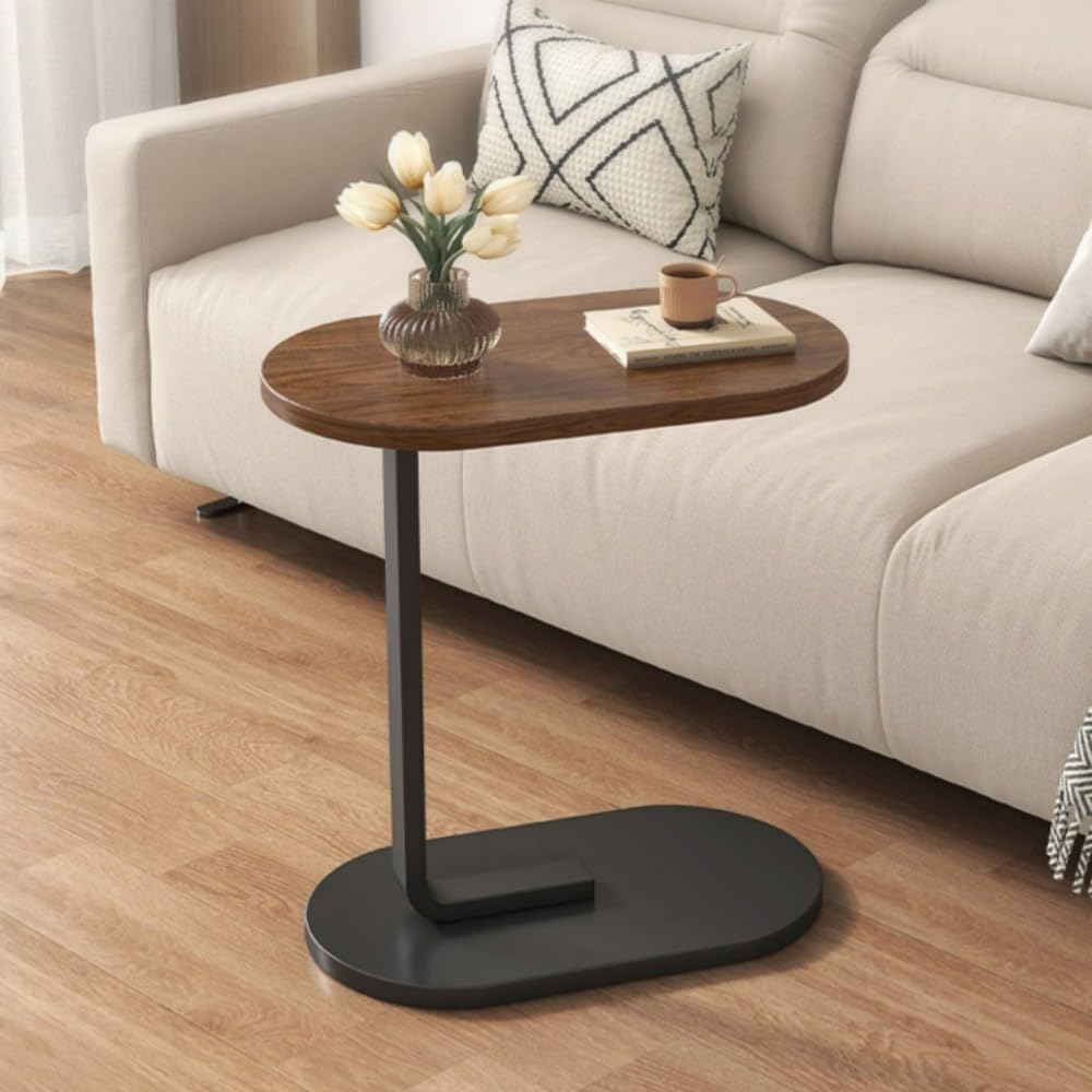 Mesa auxiliar en forma de C y mesa auxiliar para sofá, mesa perfecta para aperitivos con marco de metal para dormitorio, sala de estar y espacios