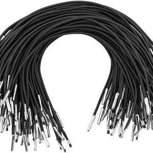 SUPERFINDINGS 100 unidades de cordón elástico negro de púas con extremos de metal, cordón elástico con púas, banda elástica con púas de metal para SUPERFINDINGS 100 unidades de cordón elástico negro de púas con extremos de metal, cordón elástico con púas, banda elástica con púas de metal para