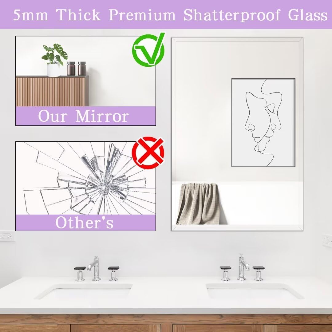 DOIMUSIM Espejo de tocador de baño sin marco para sobre el fregadero, espejos rectangulares de pared biselados con borde pulido, se aplican a la
