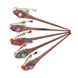 SEWACC 2 unidades de palillos chinos para el cabello, estilo retro, decoración vintage, con diamantes de imitación, peine chino hecho a mano, SEWACC 2 unidades de palillos chinos para el cabello, estilo retro, decoración vintage, con diamantes de imitación, peine chino hecho a mano,