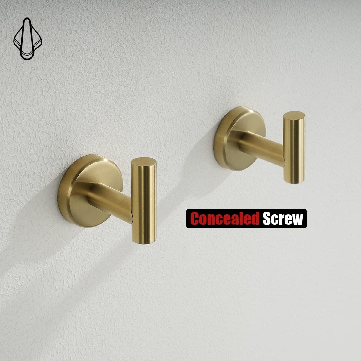 JQK Gancho para toallas de baño, color oro cepillado, gancho de latón para ropa para baño, cocina, garaje, montaje en pared (paquete de 4), acero