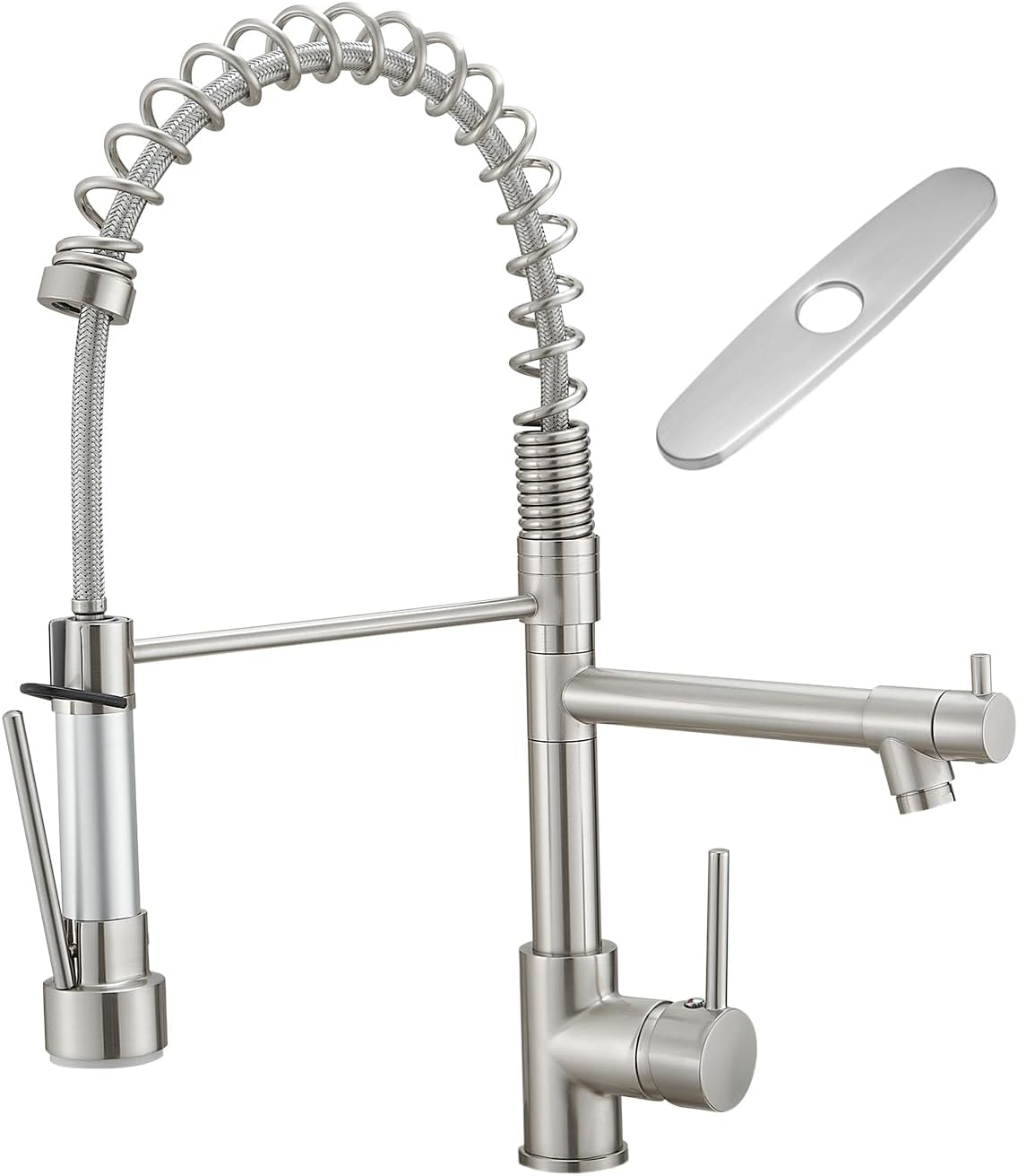 AIMADI Grifo para fregadero de cocina, comercial de una sola manija, grifo de cocina extraíble con placa de cubierta llaves para fregaderos de cocina