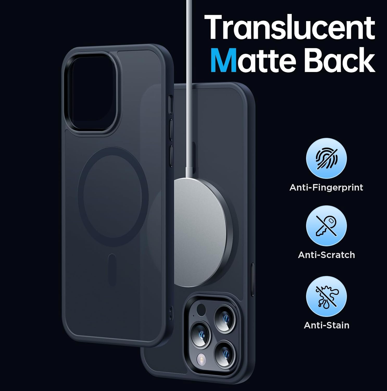 Funda magnética para iPhone 14 Pro compatible con MagSafe Fuerte magnético Protección de grado militar de 10 pies Funda translúcida mate delgada