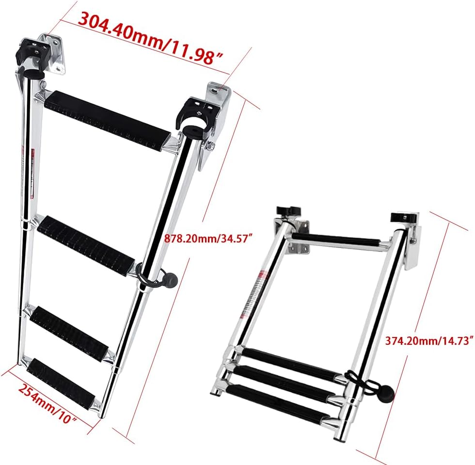 Escalera de acero inoxidable para barco de 4 escalones, escalera telescópica de travesaño, soportes de montaje en travesaño con autobloqueo,