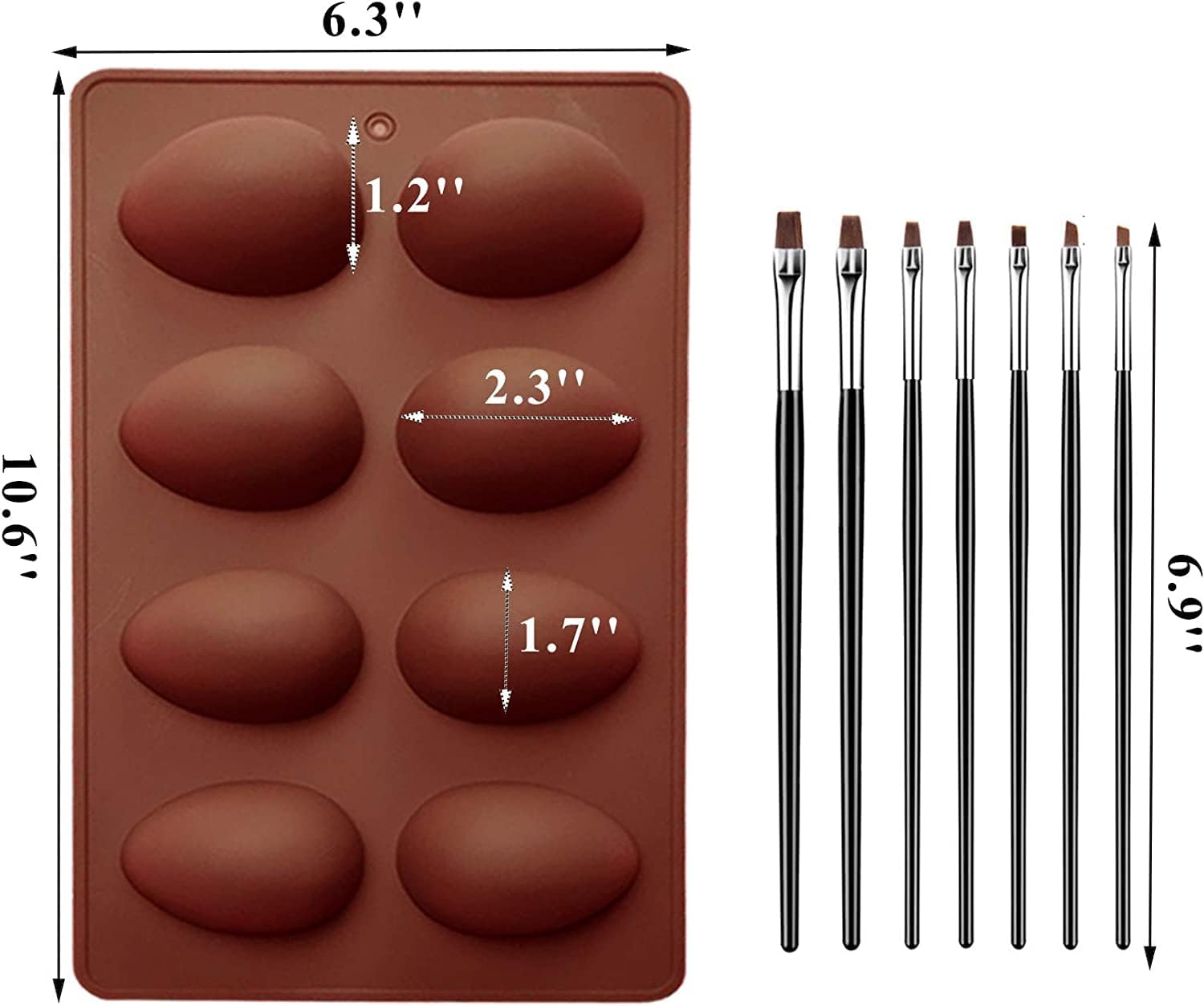 Molde de silicona para huevos de Pascua de 8 cavidades, molde de medio huevo para chocolate con 7 pinceles para pasteles de Pascua, decoración de