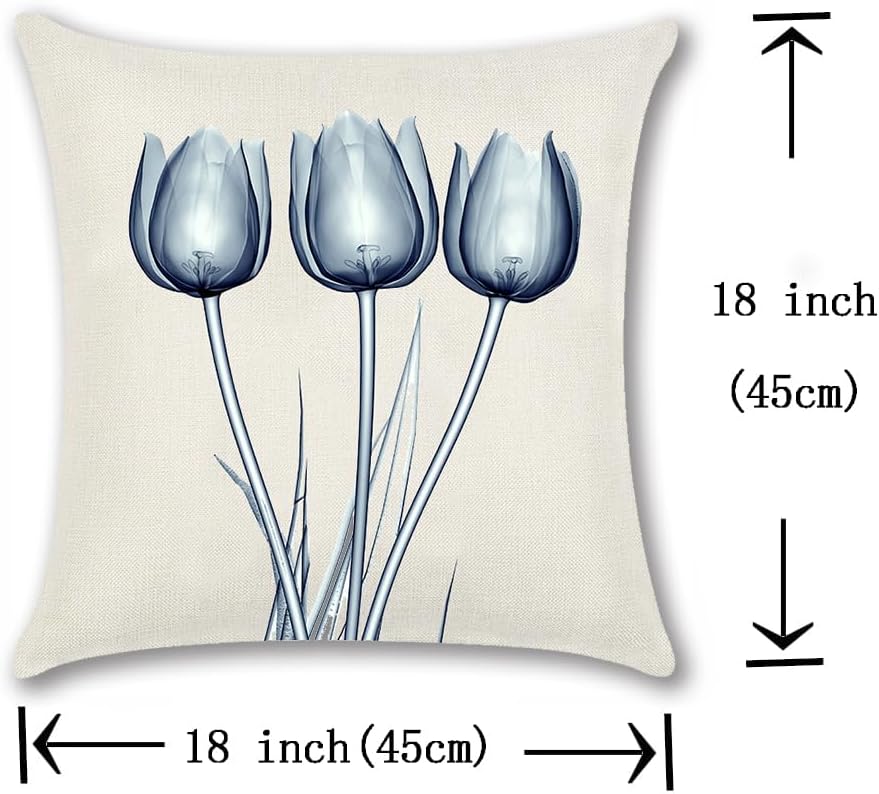 Funda de almohada de primavera para exteriores de 18 x 18 pulgadas, fundas de almohada de flores de tulipán azul, fundas de almohada florales de