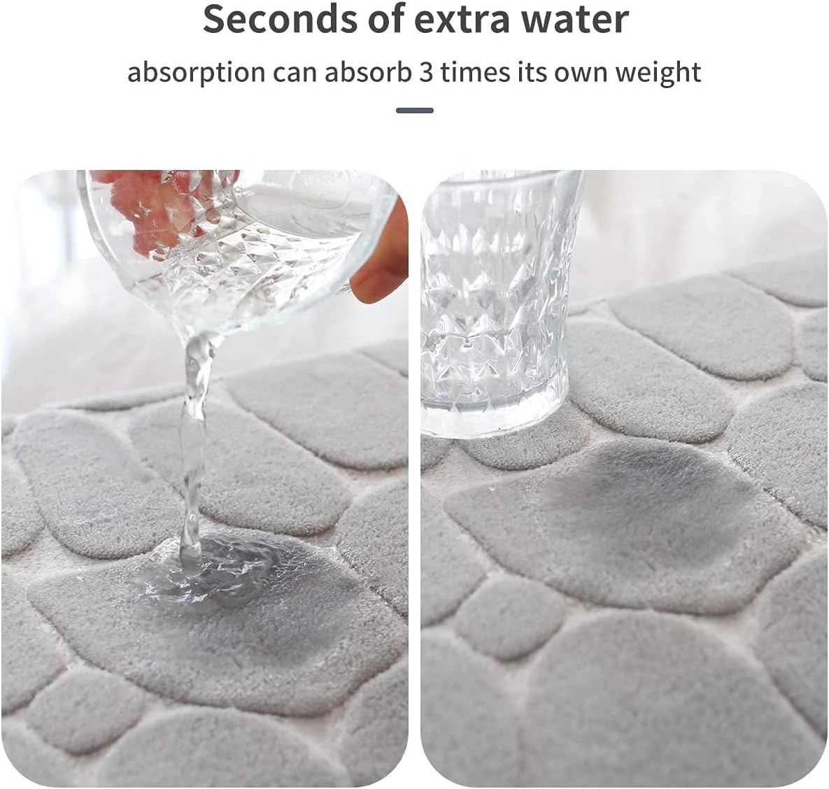YIHOUSE Tapete de baño de espuma viscoelástica, adoquines, súper absorbente de agua, lavable a máquina (24 x 36 pulgadas, gris claro)