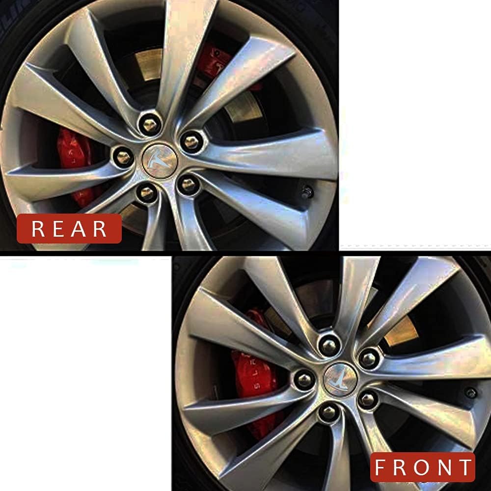 Calcomanías adhesivas con logotipo en T para llanta de rueda de tapa central, 5 piezas compatibles con Tesla Model 3 e Y plateado