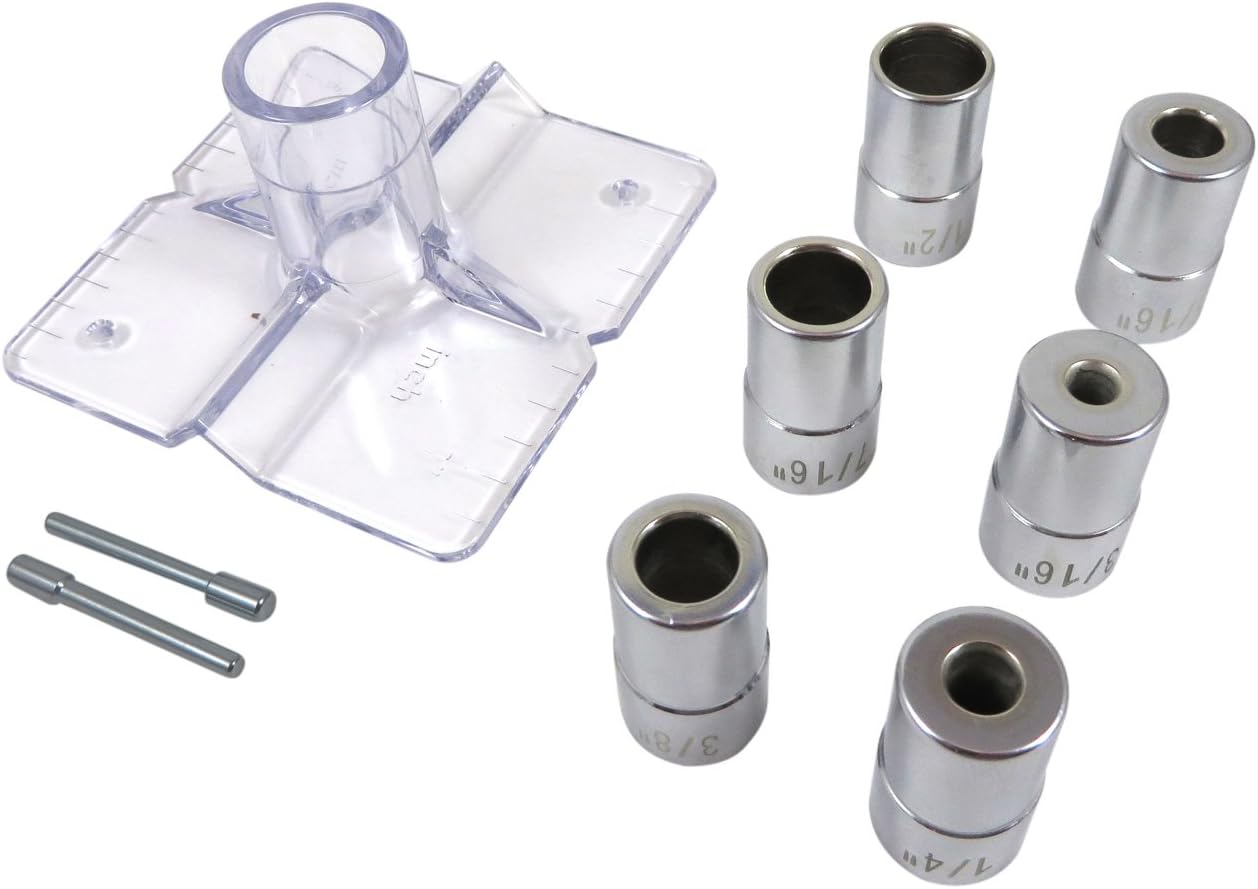 Kit de guía de taladro con 6 bujes de 316″, 14″, 516″, 38″, 716″ y 12″