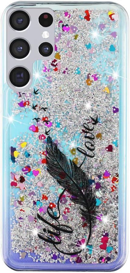 Funda con purpurina para Galaxy S22 Ultra para mujeres y niñas, funda transparente de poliuretano termoplástico suave con purpurina y purpurina que