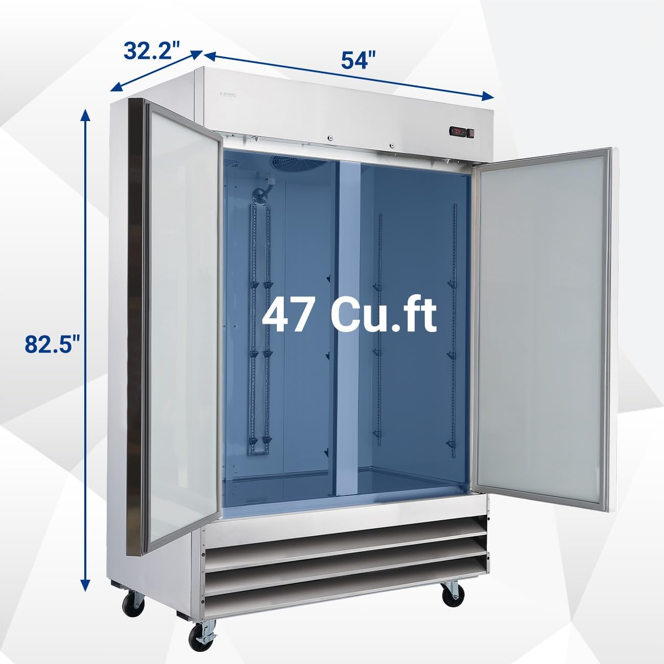 Smad Refrigerador comercial de 48 pulgadas de ancho, refrigerador vertical de 2 secciones con puerta sólida para restaurante, bar, tienda, 47 pies