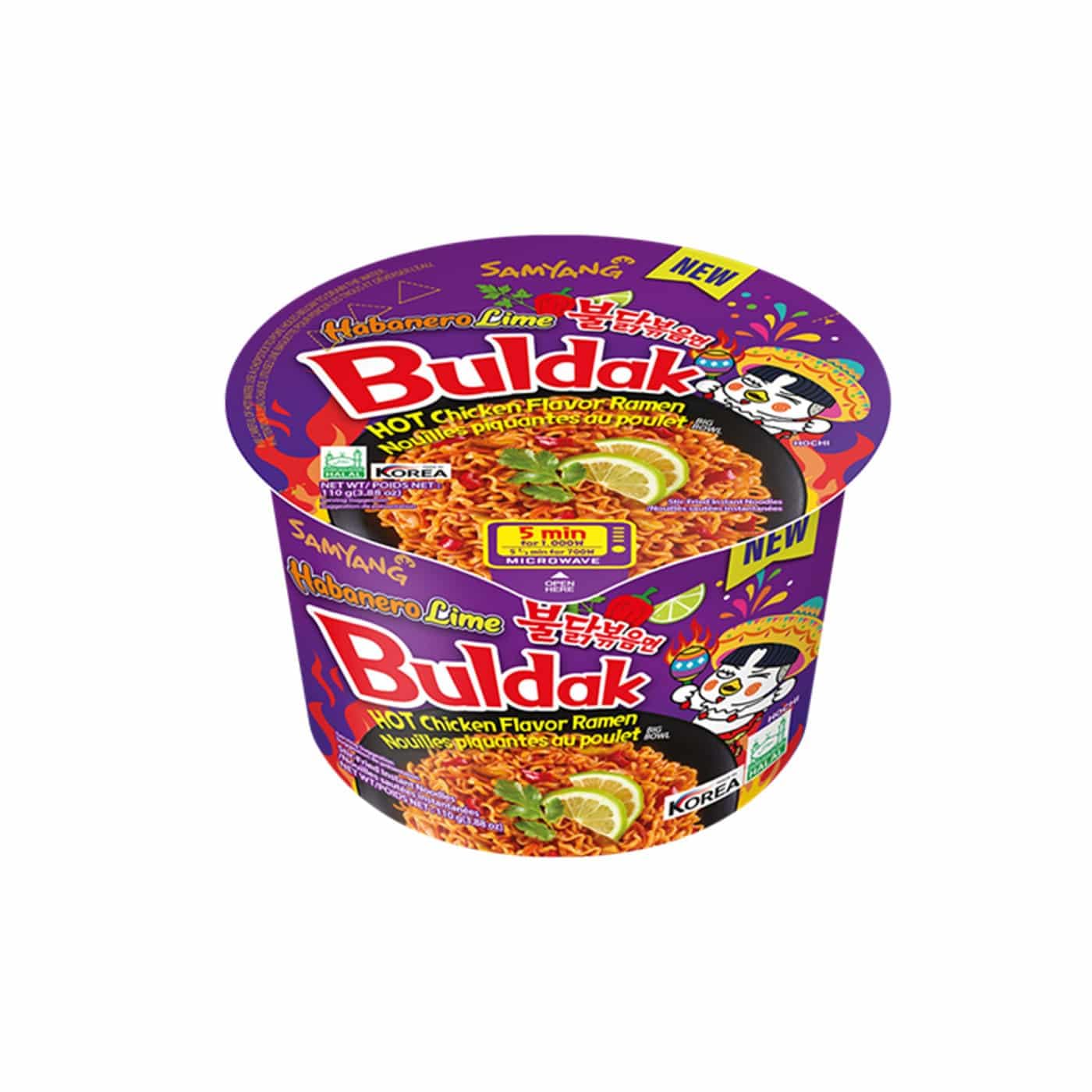 SAMYANG Cuenco grande de ramen sabor a pollo habanero Lime Buldak. Fideos instantáneos coreanos. Ramen picante. Sabor a lima, 3.7 onzas (paquete de