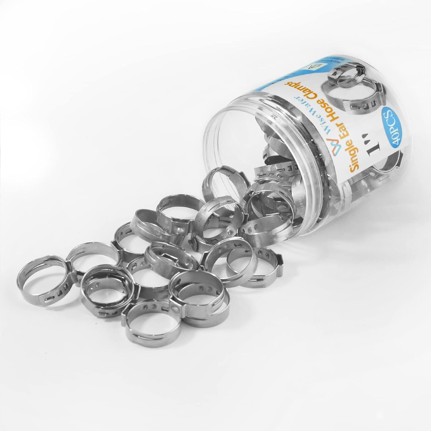 WiseWater 40 abrazaderas de manguera de una sola oreja de 1 pulgada, 1.028-1.165in de acero inoxidable 304 PEX para conexión de tuberías, anillos de
