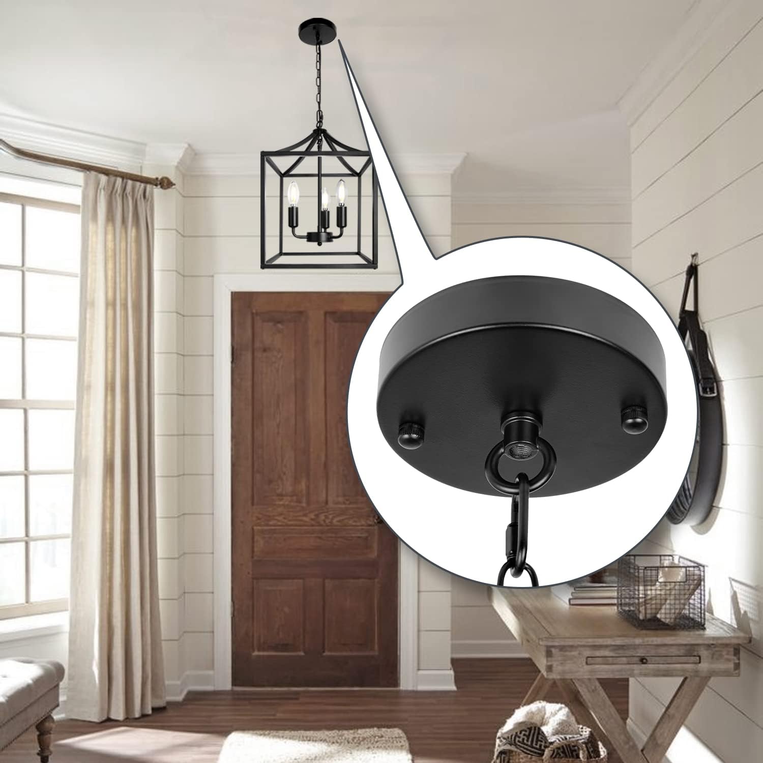 Toldo de luz de techo industrial negro de 4.7 pulgadas, cubierta de placa de luz colgante, kit de toldo redondo de metal de hierro para lámpara