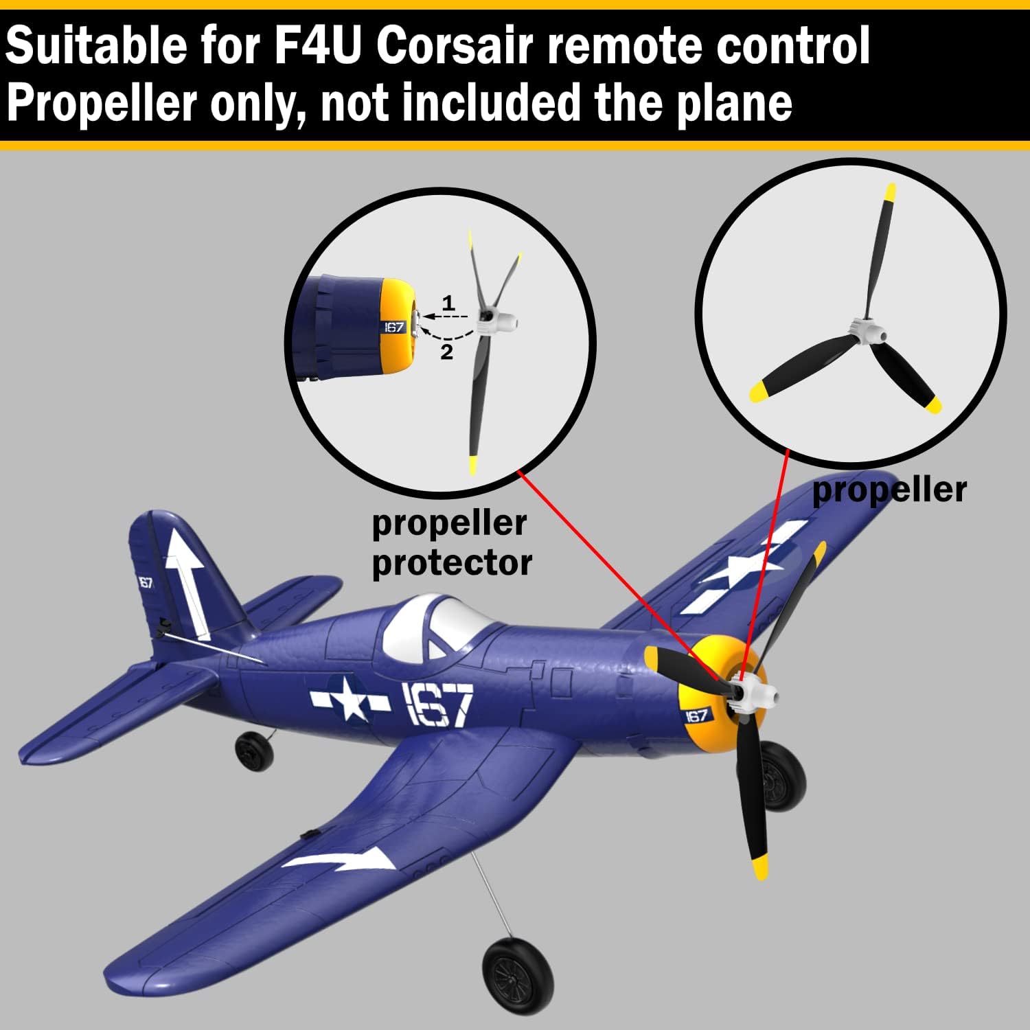 LEAMBE 3 juegos de hélices de avión RC de repuesto compatibles con F4U Corsair y P47 Thunderbolt Control remoto Avión cono de nariz