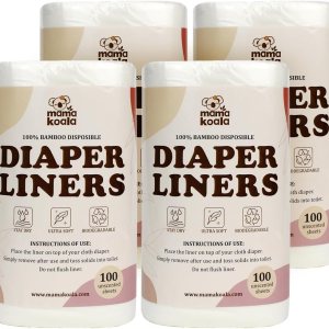 Mama Koala Forros desechables de bambú para pañales de tela, 400 hojas (paquete de 4) Mama Koala Forros desechables de bambú para pañales de tela, 400 hojas (paquete de 4)
