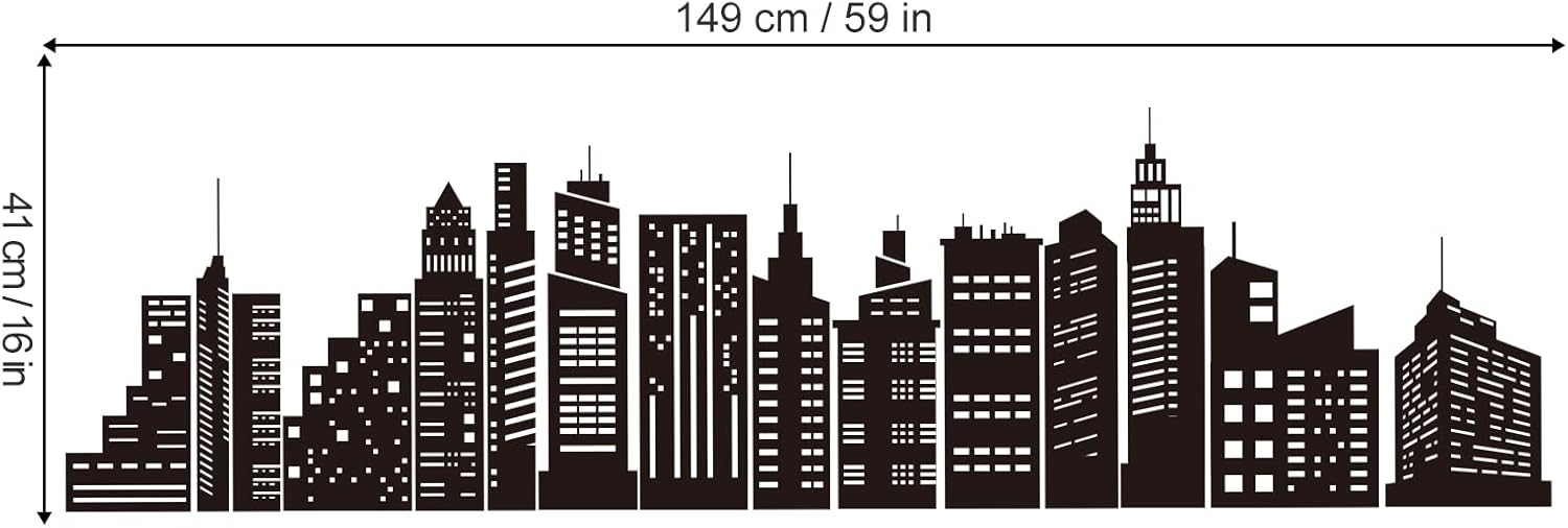 wondever Calcomanías de pared con diseño de horizonte de ciudad, diseño de silueta de ciudad, despegar y pegar, calcomanías artísticas para pared