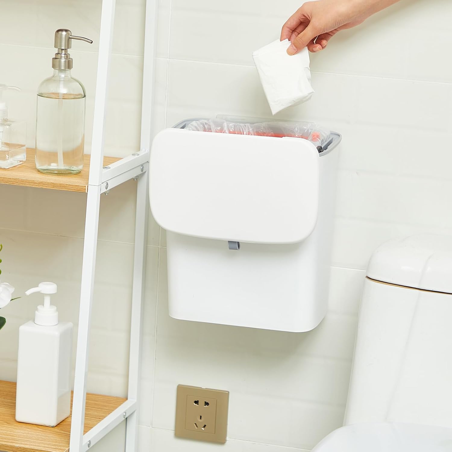 Tioncy Receptáculo de plástico para servilletas sanitarias con recipiente extraíble y 100 forros para servilletas sanitarias de 10.2 x 6.3 x 11.6