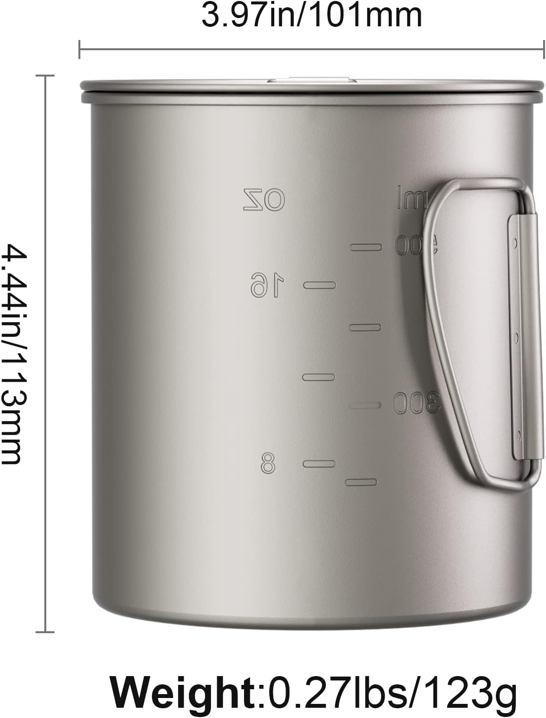 Taza de titanio de 25 oz con tapa y mango plegable, taza de café de titanio para senderismo, viajes, mochileros, fuego abierto
