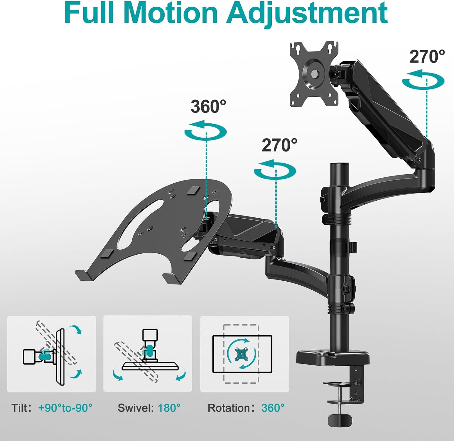 MOUNT PRO Soporte para monitor y laptop para laptop de 17 pulgadas y pantallas de computadora de 32 pulgadas, soporte doble para laptop y monitor,
