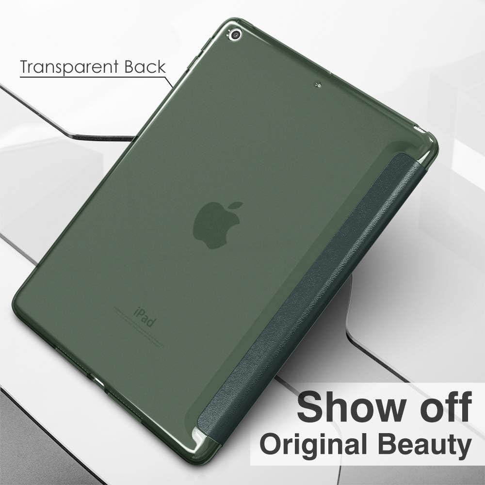 MoKo – Funda compatible con iPad 2019, fina, ligera, inteligente, carcasa, cubierta de soporte con protector trasero traslúcido esmerilado