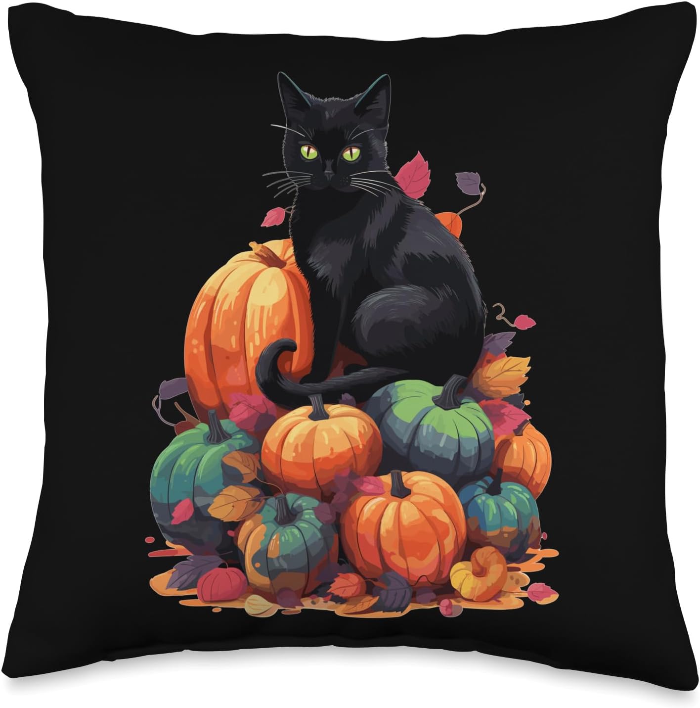 Helloween Cat Costume And Horror Costume Designs Halloween Costume Ladies with Pumpkin Black Cat Throw Pillow, 16×16, Multicolor