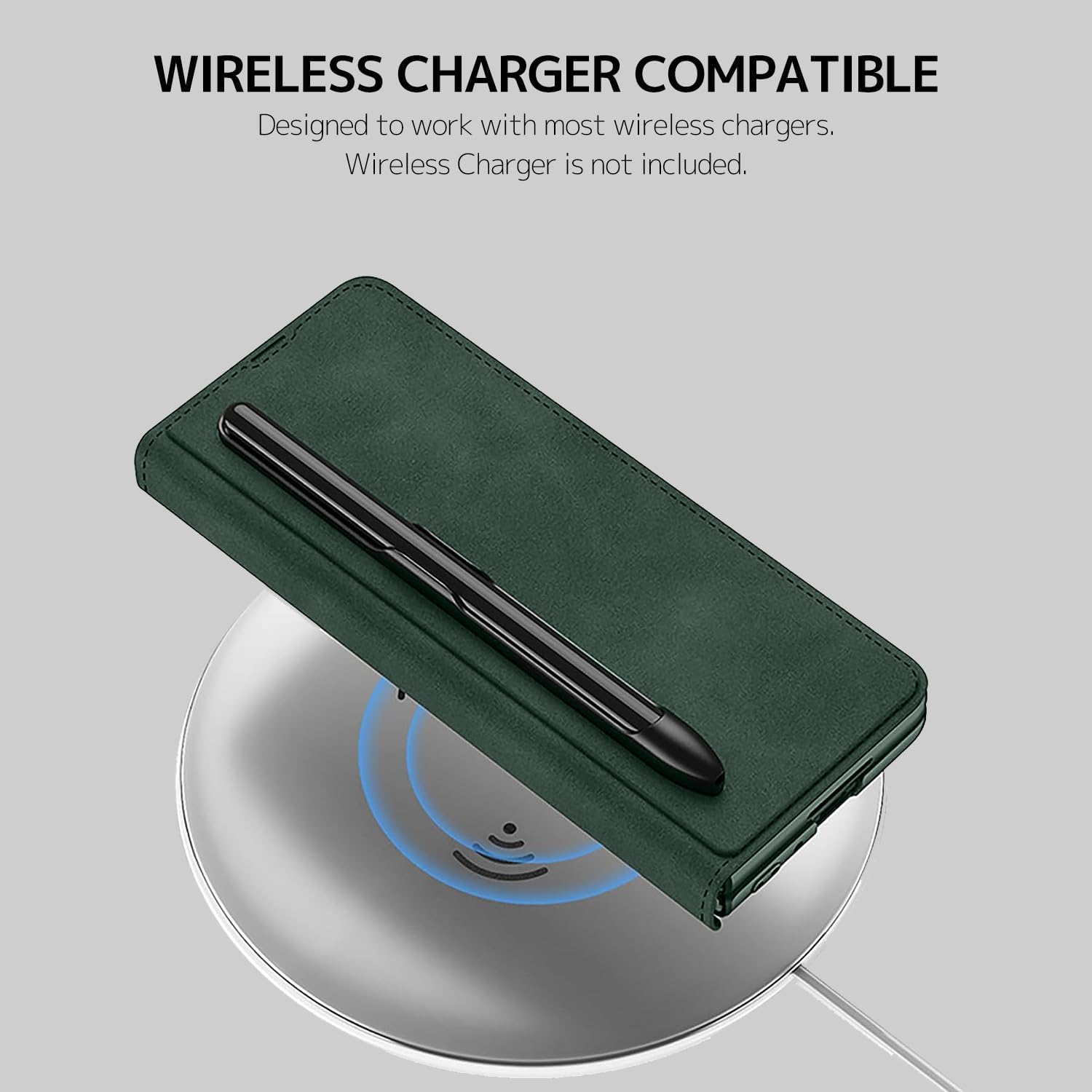 NINKI Funda compatible con Samsung Galaxy Z Fold 5 con protector de pantalla, protección de bisagra, 2 ranuras para tarjetas, soporte desmontable