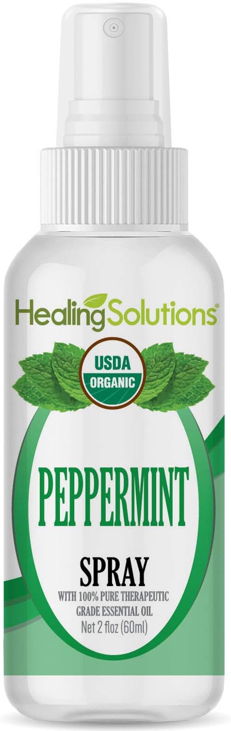 Spray de menta orgánica  Agua infundida con aceite esencial de menta  Certificado Orgánico USDA  Botella de 2 onzas por Healing Solutions