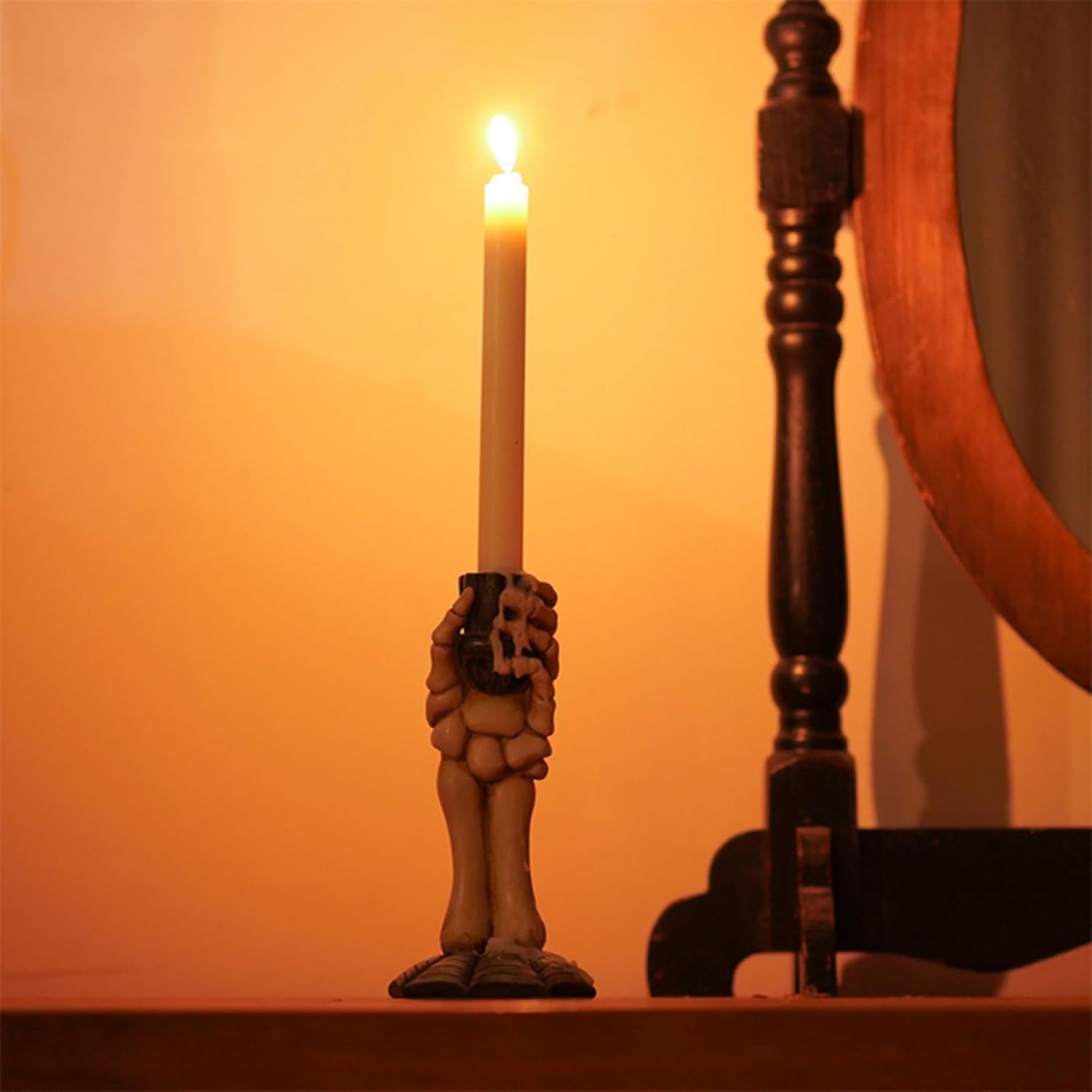 Portavelas de pilar para decoración de Halloween, portavelas de mano de calavera, esqueleto gótico, bruja, candelabros de mano, decoración del hogar