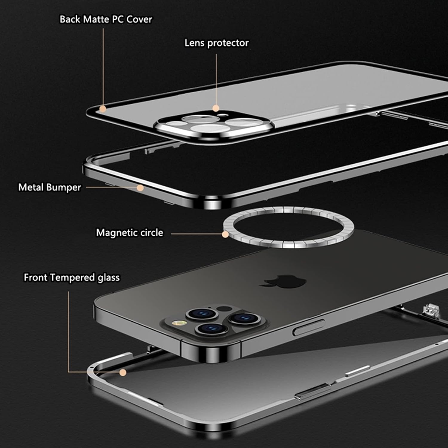 Jonwelsy Funda para iPhone 11, protección de doble cara de 360 grados, compatible con Magsafe de absorción magnética, parachoques de metal frontal