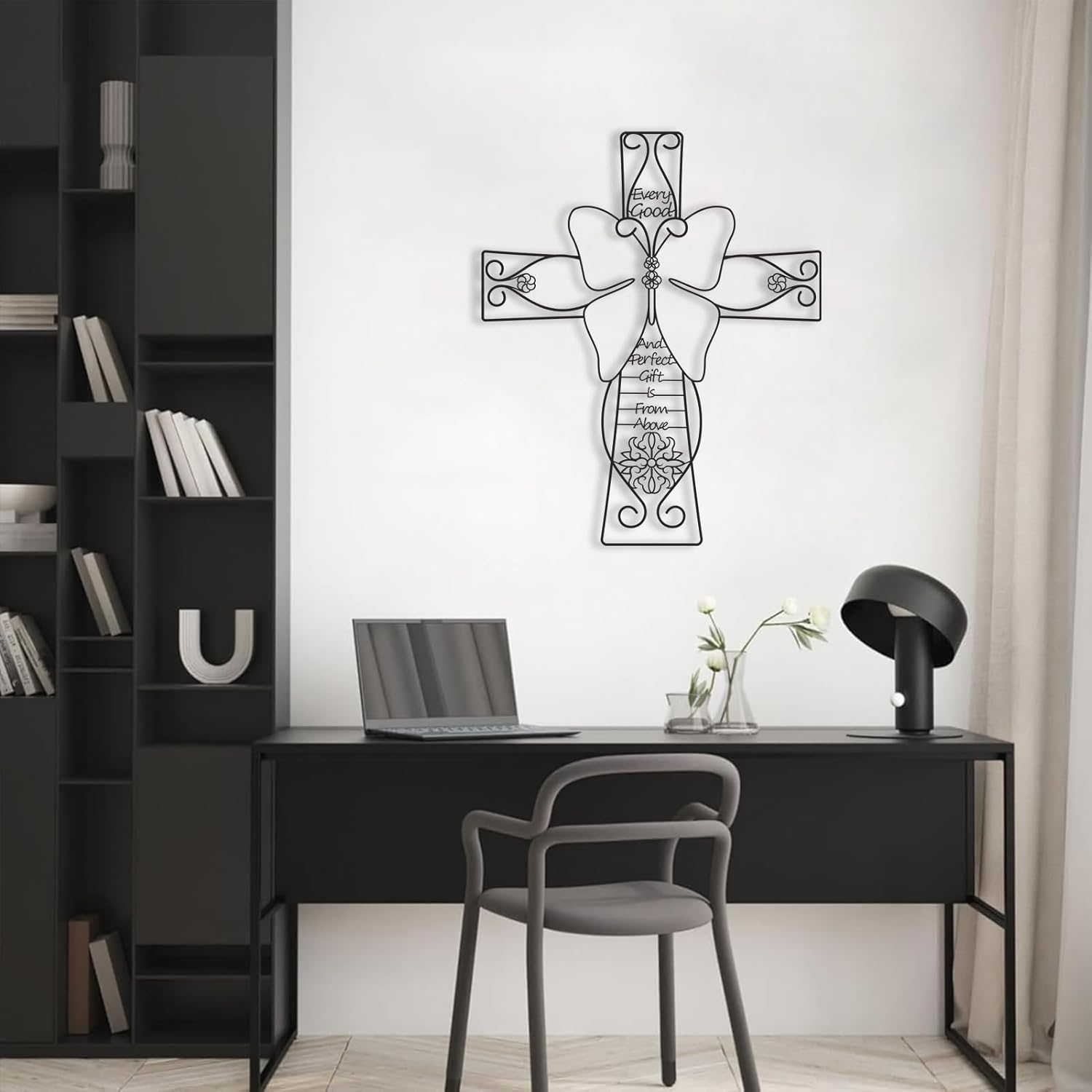 Arte de pared de metal espiritual de mariposa, arte de metal con cruz única, decoración de pared de iglesia religiosa, letreros de metal, decoración