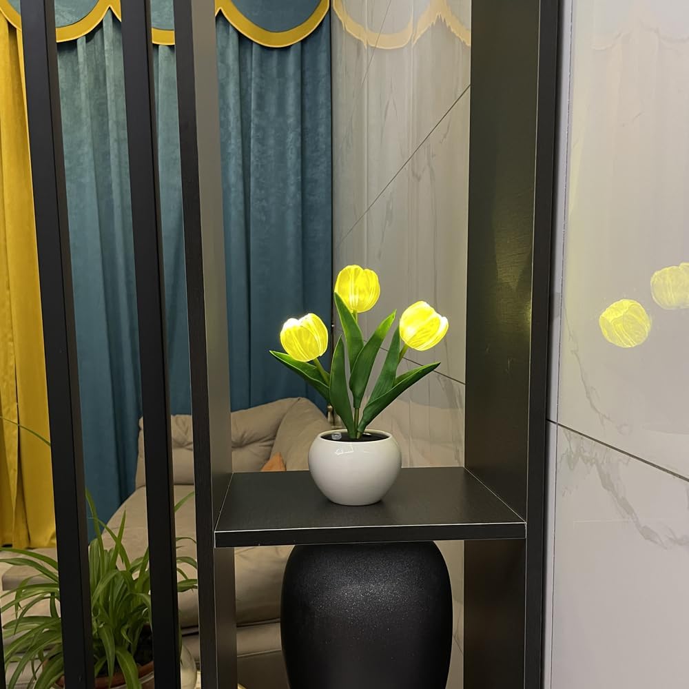 Lámpara de tulipán LED con flores artificiales, lámpara de mesa, luz nocturna, carga USB y atenuación para el hogar, sala de estar, dormitorio,