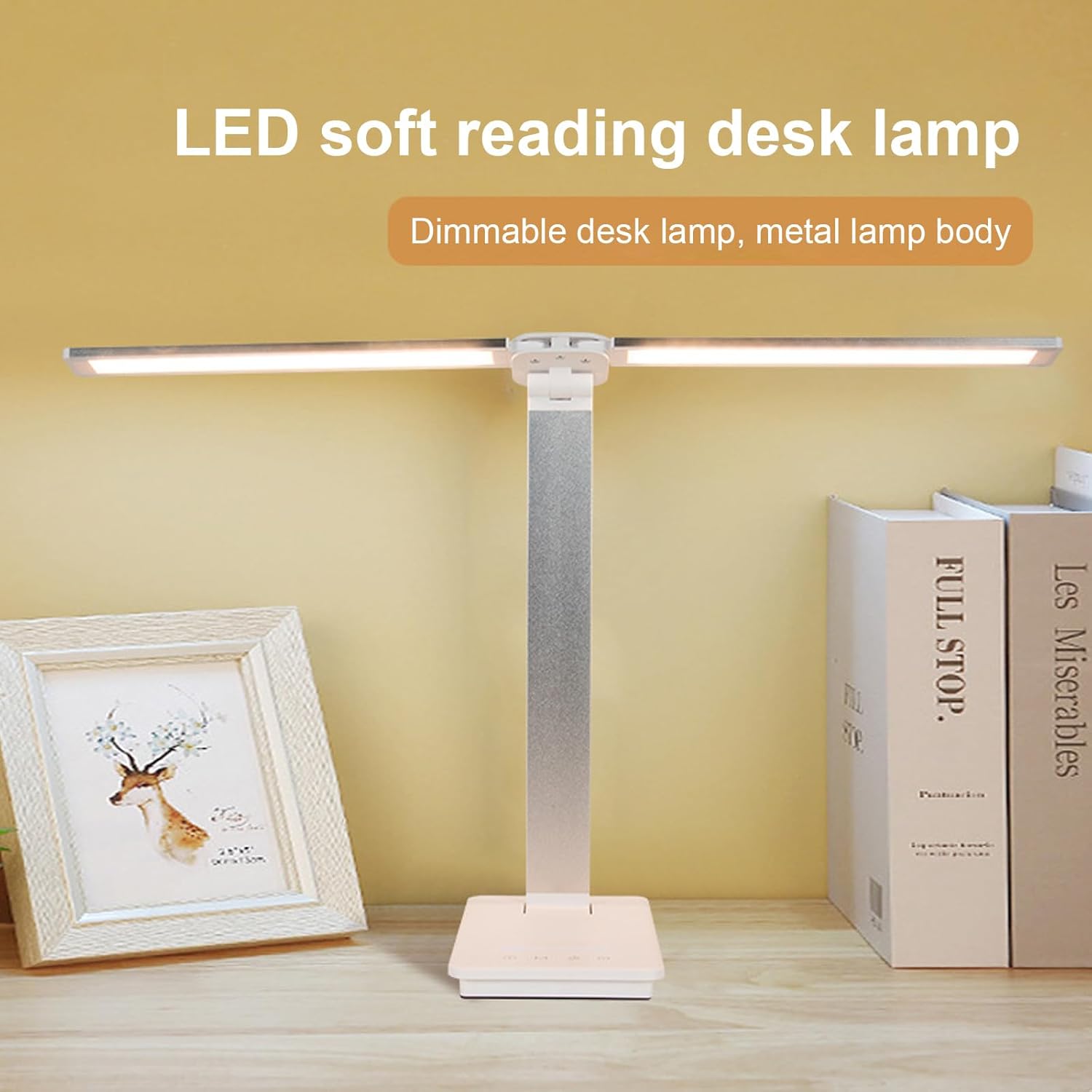 Lámpara de escritorio LED de doble brazo oscilante, regulable, lámpara de mesa plegable ajustable con puerto de carga USB, lámpara de tarea de