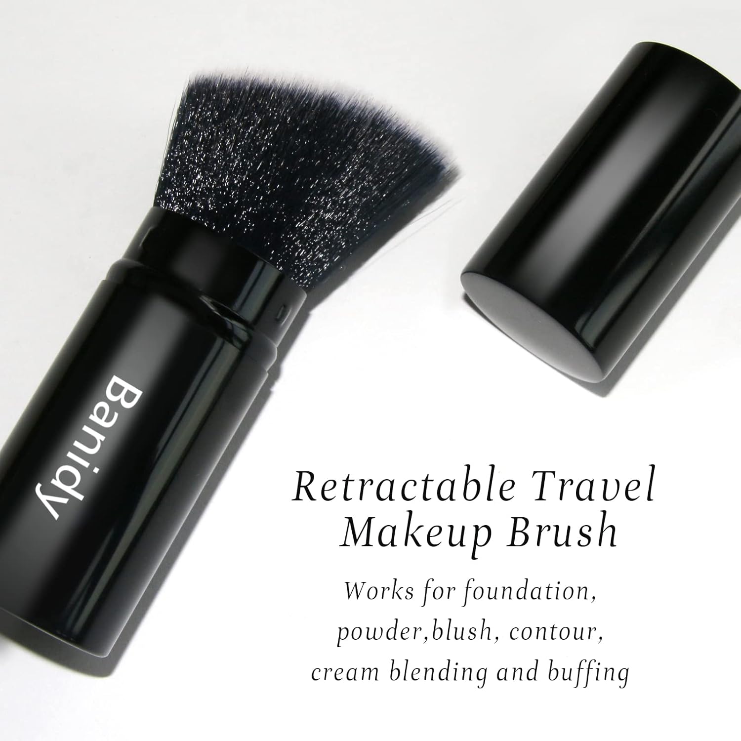 Brocha de maquillaje Kabuki para la cara, retráctil, cepillo Kabuki de viaje, portátil, impecable para base, rubor en polvo, bronceador, pulido,