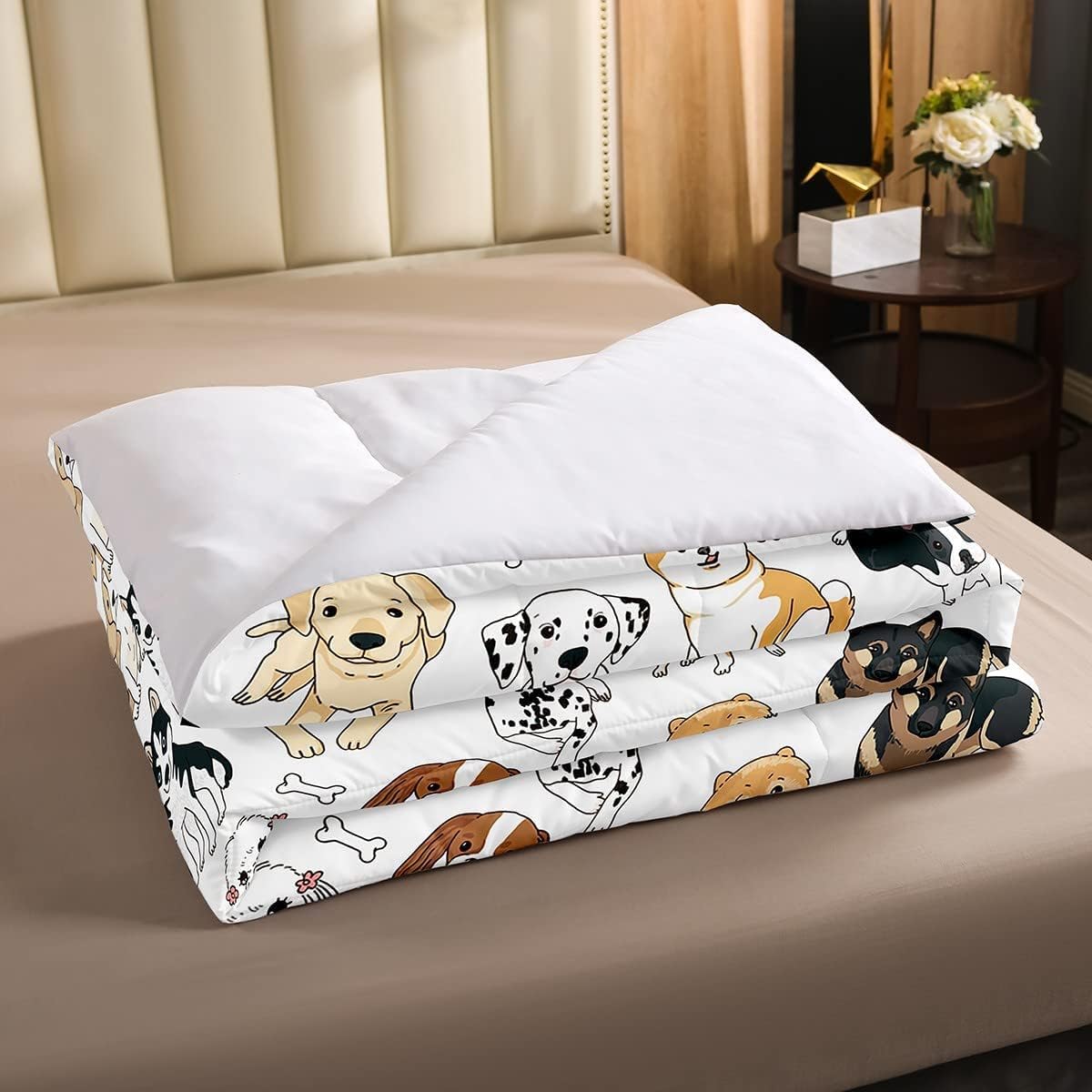 Juego de edredón de perro con texto en inglés “I Love Dogs”, juego de ropa de cama con estampado de pug corgi shiba y cachorro para niños y niñas,