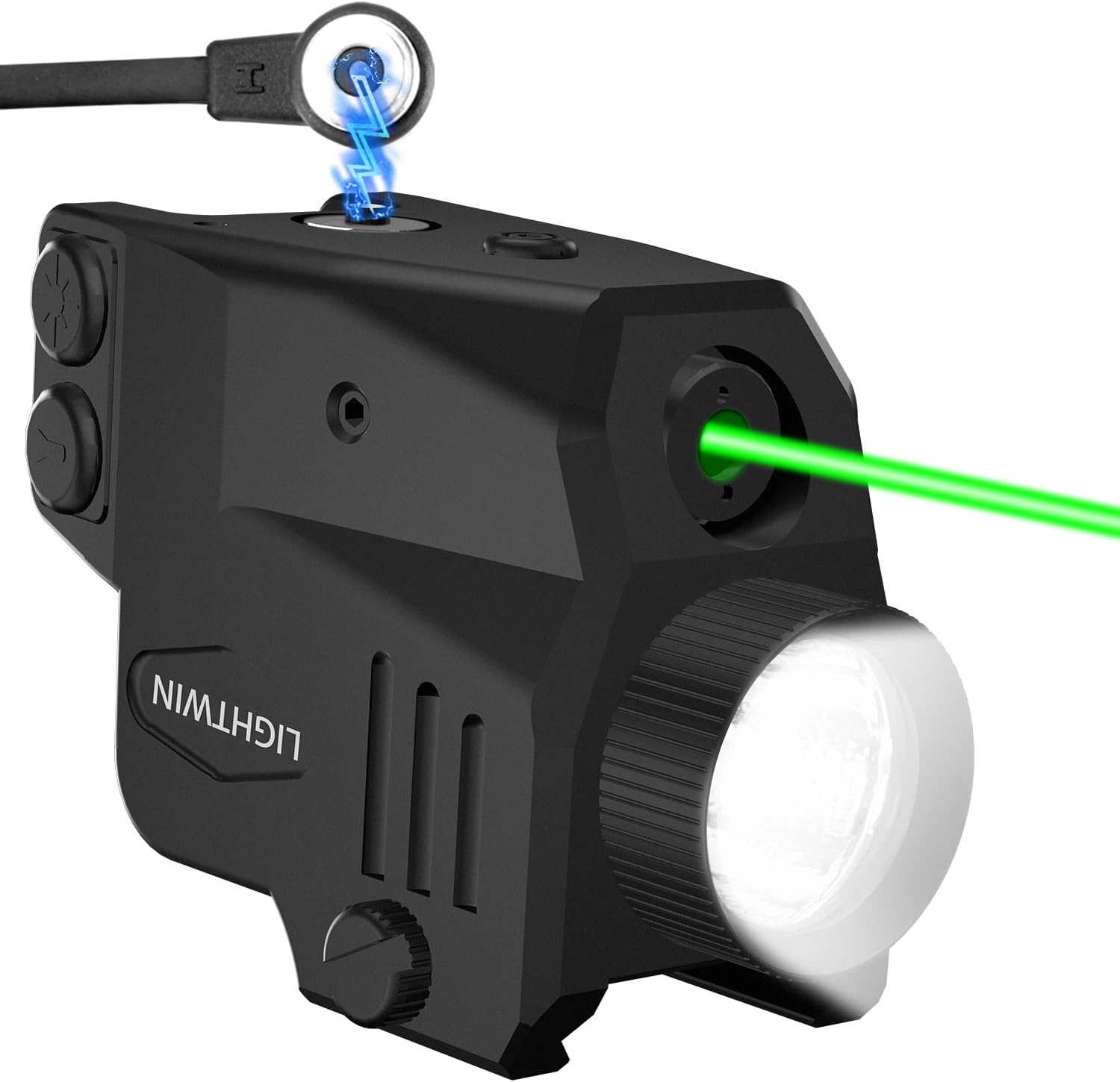 Combo de luz láser magnética recargable de 500 lúmenes, haz láser rojoverde, función estroboscópica y constante para linterna táctica con riel