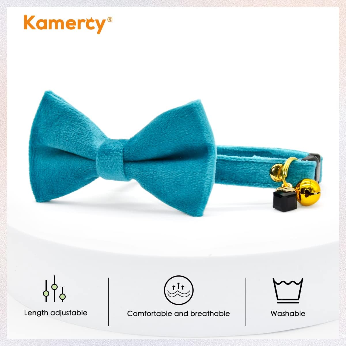 Collares para gatos, collar de terciopelo turquesa para gato, collar de gato con dijes y campana, collar de seguridad para gatos