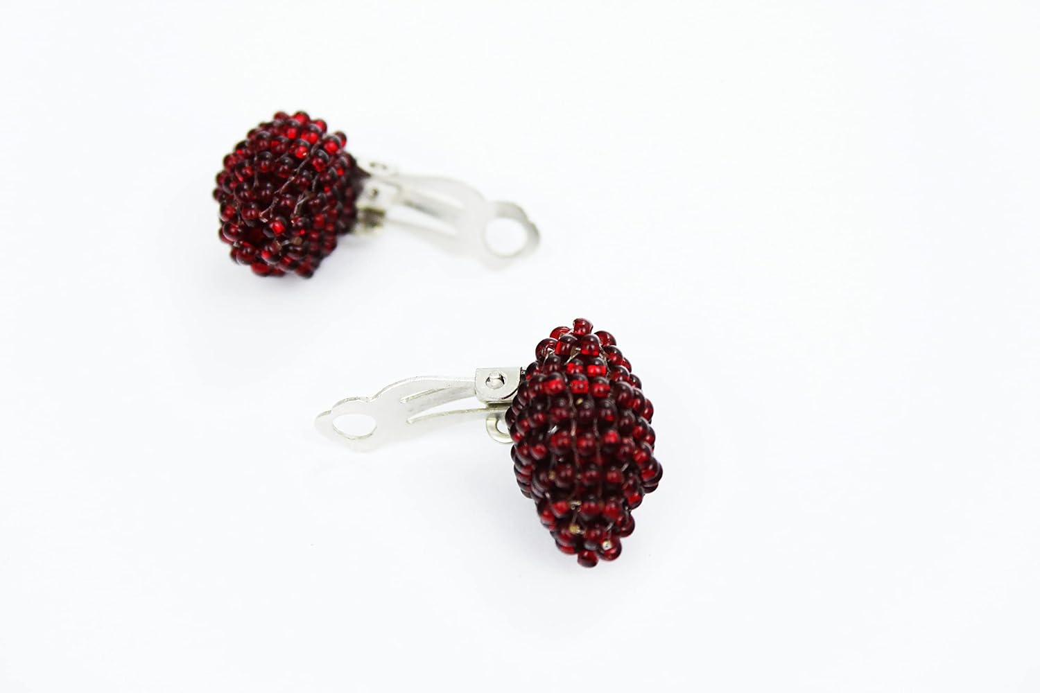 Sparkly red clip on or stud on delicate earrings Burgundy iridescent garnet color minimalist style jewelry Merry Christmas gift
