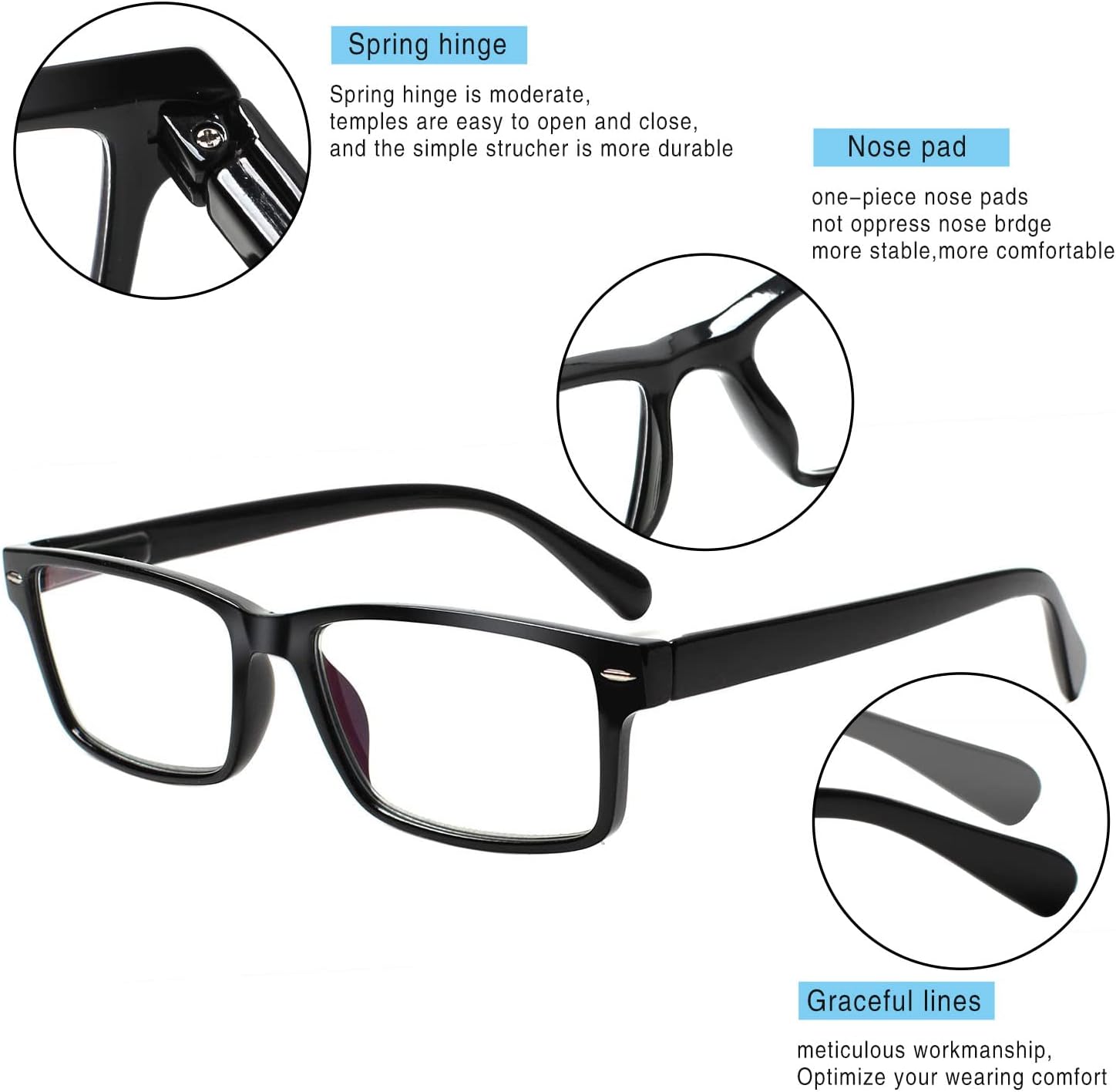 Henotin Paquete de 5 lentes de lectura de calidad, bisagra de resorte, lentes de bloqueo de luz azul para hombres y mujeres, Varios colores