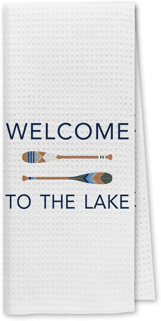 Toallas de cocina con texto en inglés “Welcome to The Lake”, paños de cocina, paños de cocina, paños de cocina para baño, cocina, regalos para